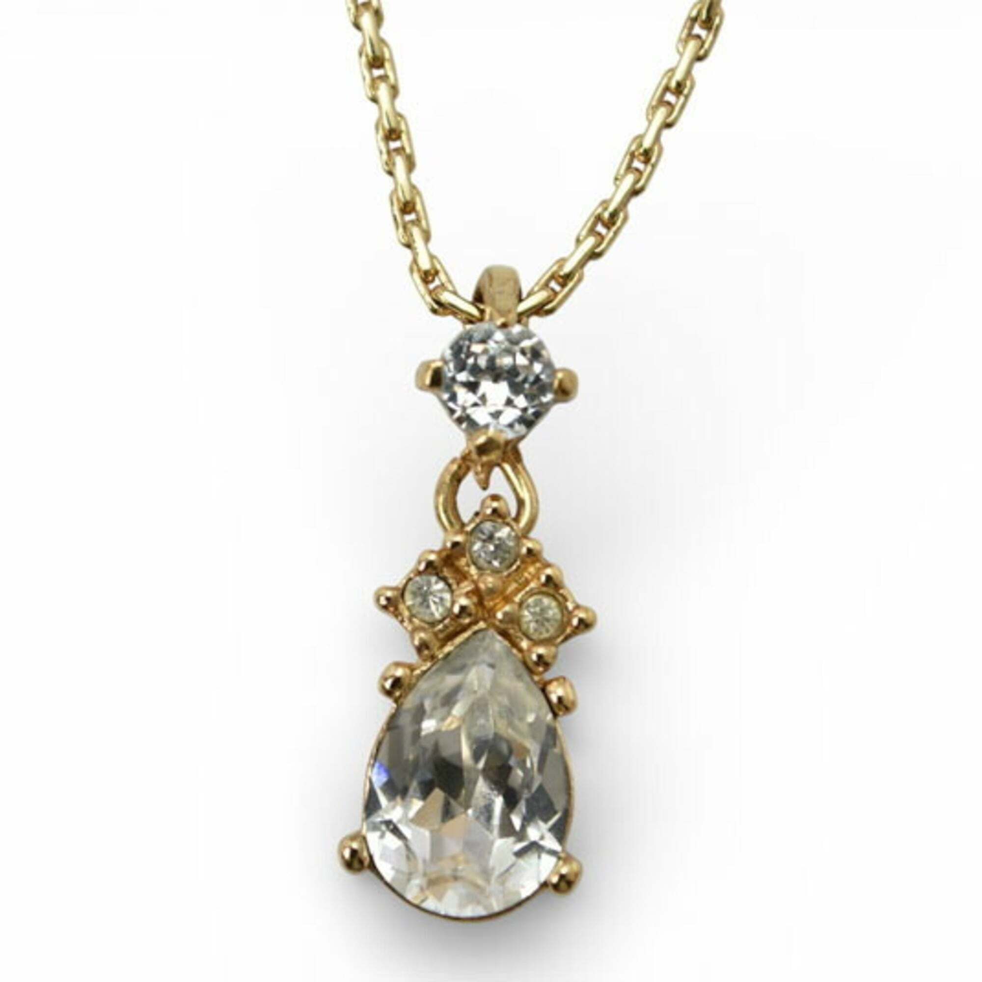 Christian Dior Teardrop Rhinestone Necklace In Gold